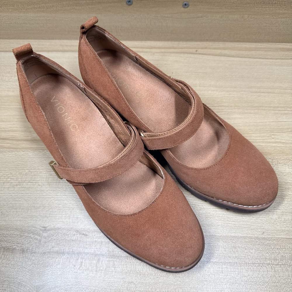 Vionic Alma Mary Jane Shoes Suede Tan Brown Size 7 Wedge Arch Support Comfort - Picture 6 of 8
